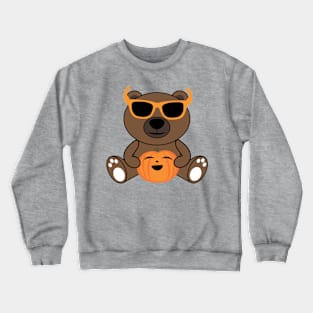 Cool cute Halloween bear sunglasses and pumpkin Crewneck Sweatshirt